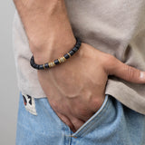 Pulsera de hombre, Acero inoxidable, Zirconia cúbica artificial, Ónix artificial