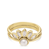 Anillo Delicado, Bañado en oro, Zirconia cúbica artificial, Perla cultivada