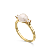 Anillo Delicado, Bañado en oro, Zirconia cúbica artificial, Perla cultivada