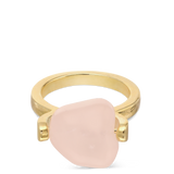 Anillo Delicado, Bañado en oro, Cuarzo rosa artificial